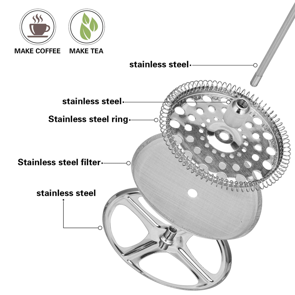 Cafetera Francesa Galao 1000 ml Fissman-Cafeteras de Prensa Francesa