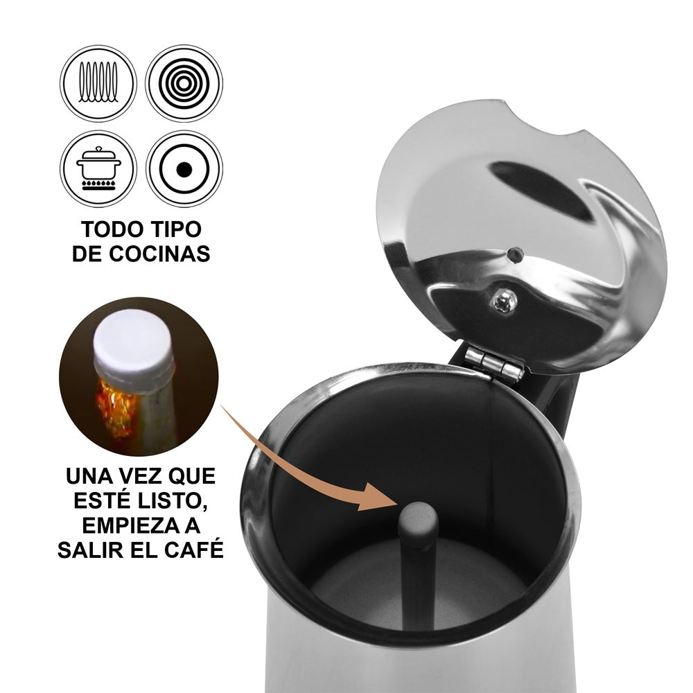 Cafetera Italiana Acero Geyser 450ml Fissman2#Plata