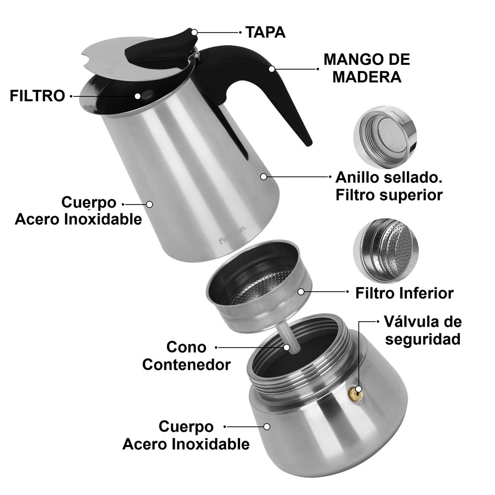 Cafetera Italiana Acero Geyser 450ml Fissman6#Plata
