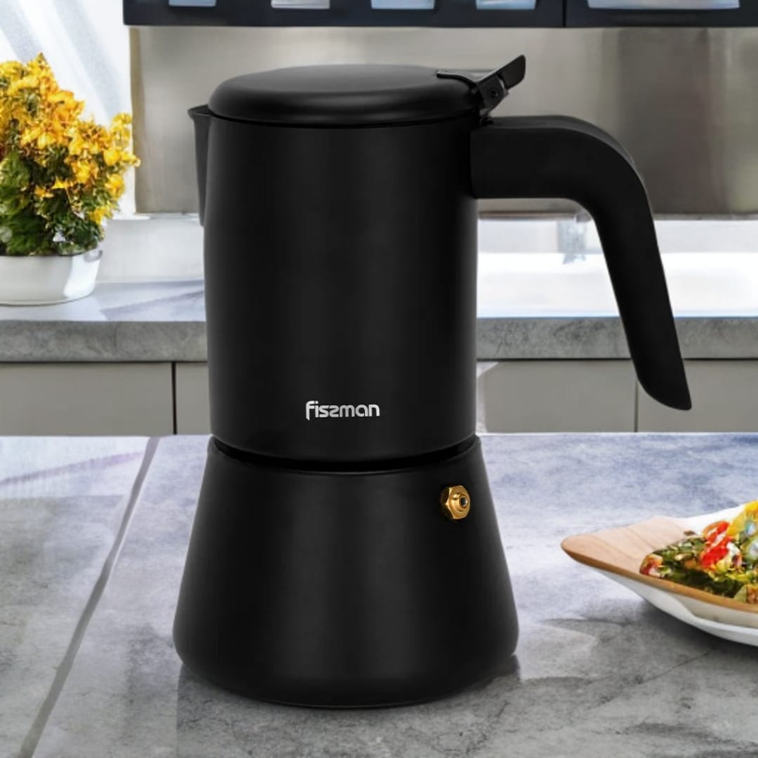 Cafetera Italiana Geyser Black 300 ml Fissman1#Negro