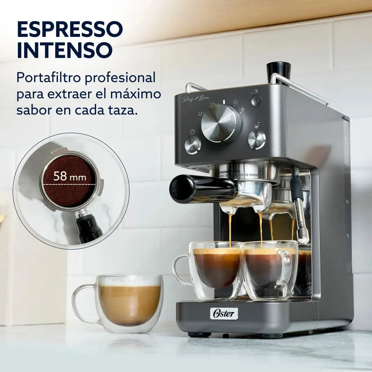Cafetera Perfect Brew Bomba Italiana 15 Bar Bvstem7201 Gris Oster-Cafeteras Espresso