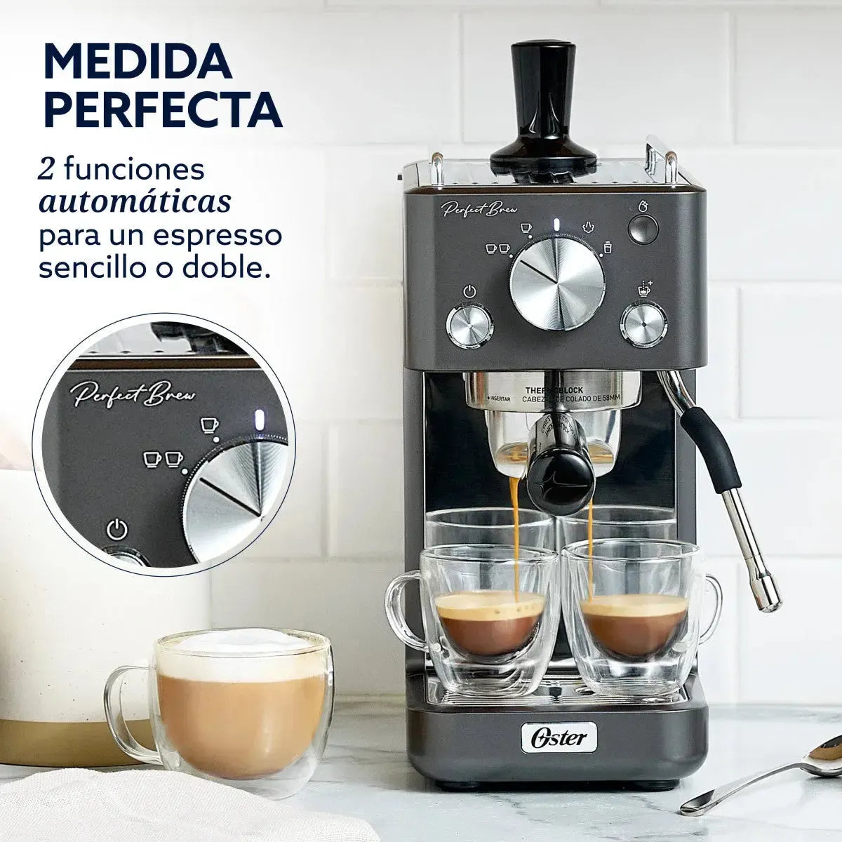 Cafetera Perfect Brew Bomba Italiana 15 Bar Bvstem7201 Gris Oster-Cafeteras Espresso