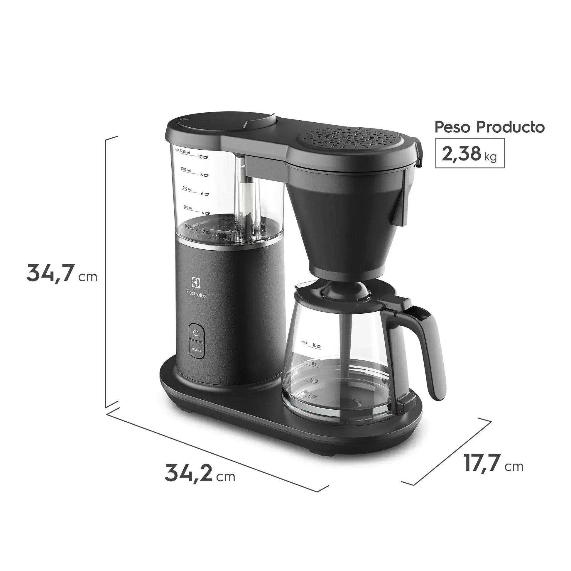 Cafetera Programable 1,25L Jarra Vidrio 1600W CMP70 Electrolux-Cafeteras a Goteo