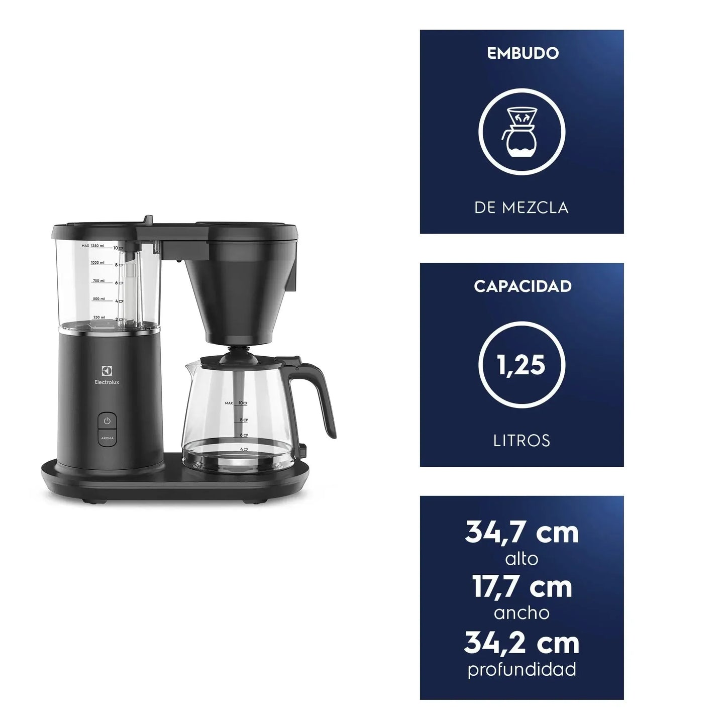Cafetera Programable 1,25L Jarra Vidrio 1600W CMP70 Electrolux-Cafeteras a Goteo