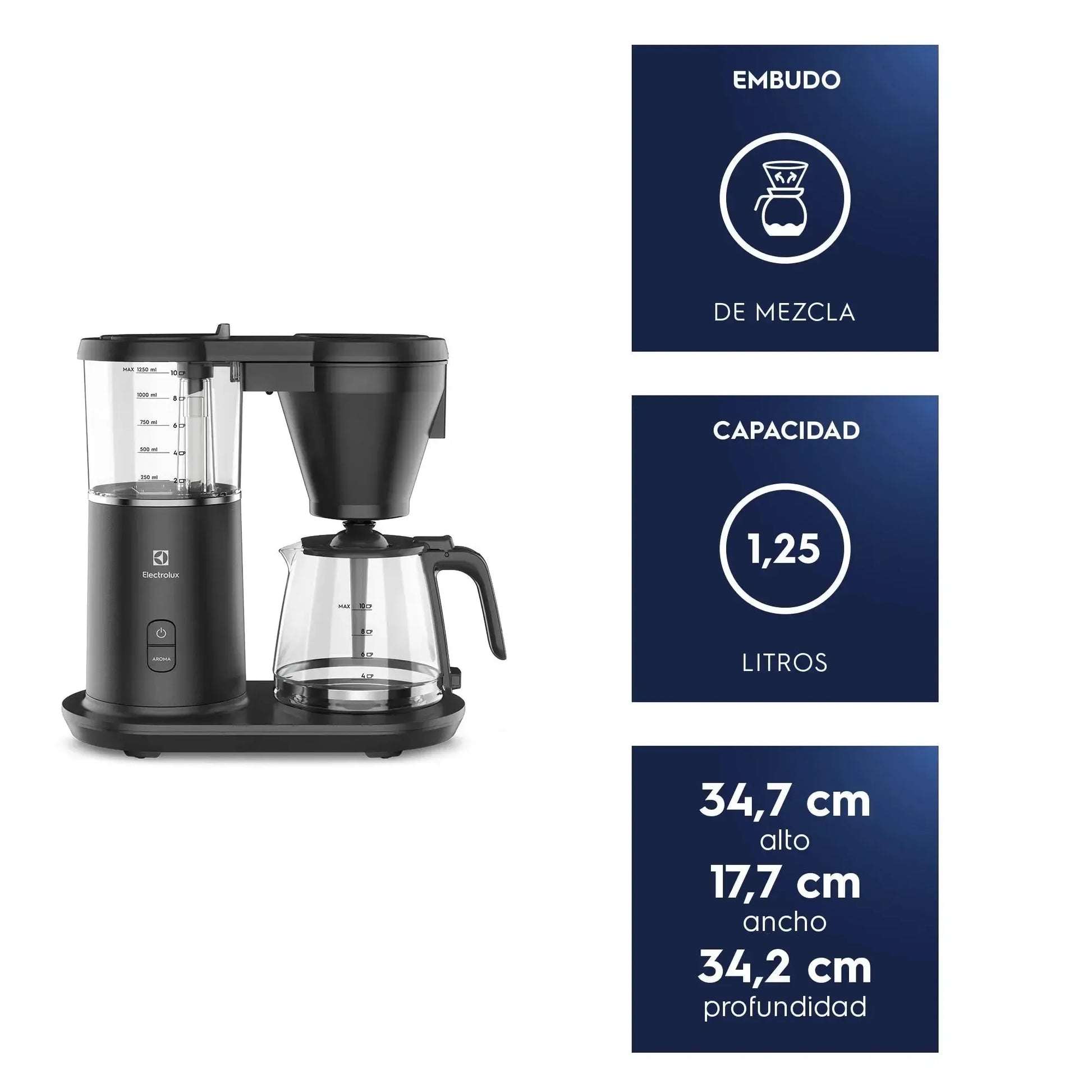 Cafetera Programable 1,25L Jarra Vidrio 1600W CMP70 Electrolux-Cafeteras a Goteo