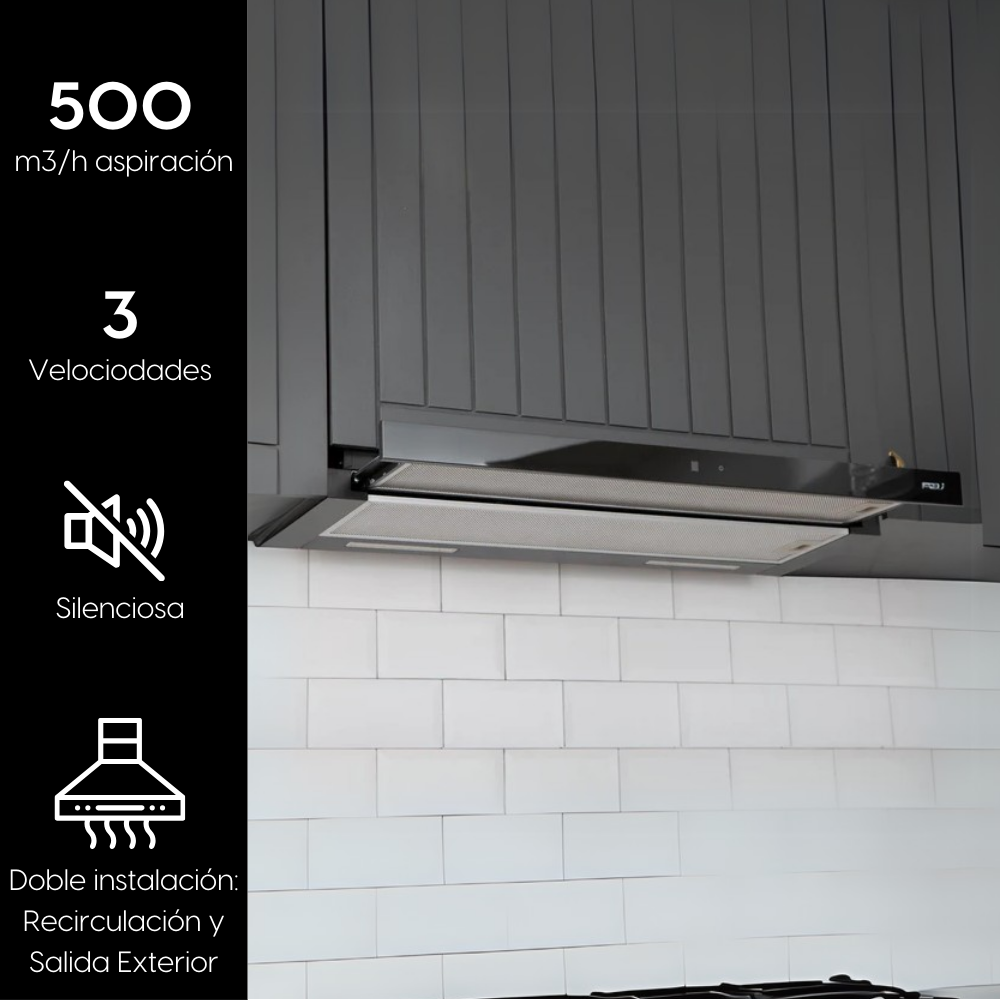 Campana Bajo Mueble Urban Black 90 cm 500 m3/h FDV - Caja Dañada-Campanas Bajo Mueble