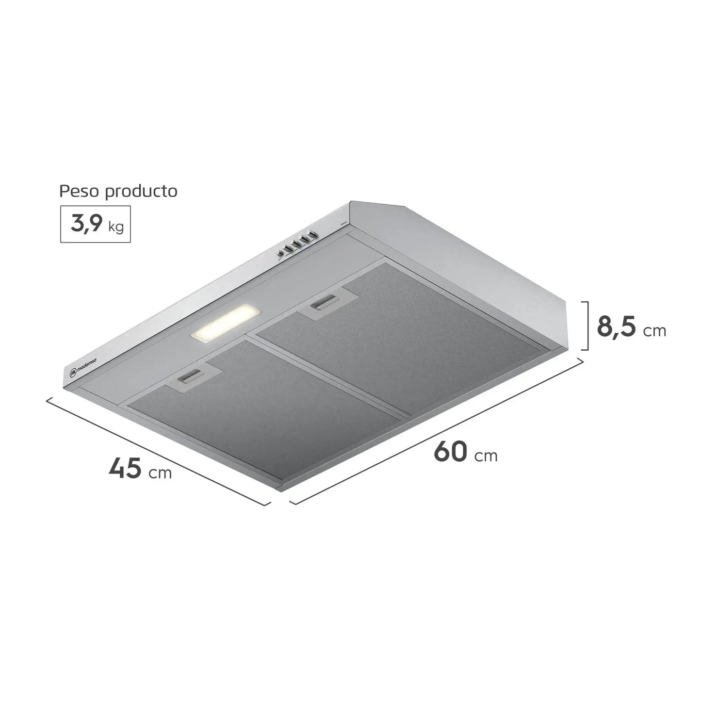 Campana de Cocina Extractora 60cm Gran Poder Succión DM6SS Mademsa-Campanas Bajo Mueble