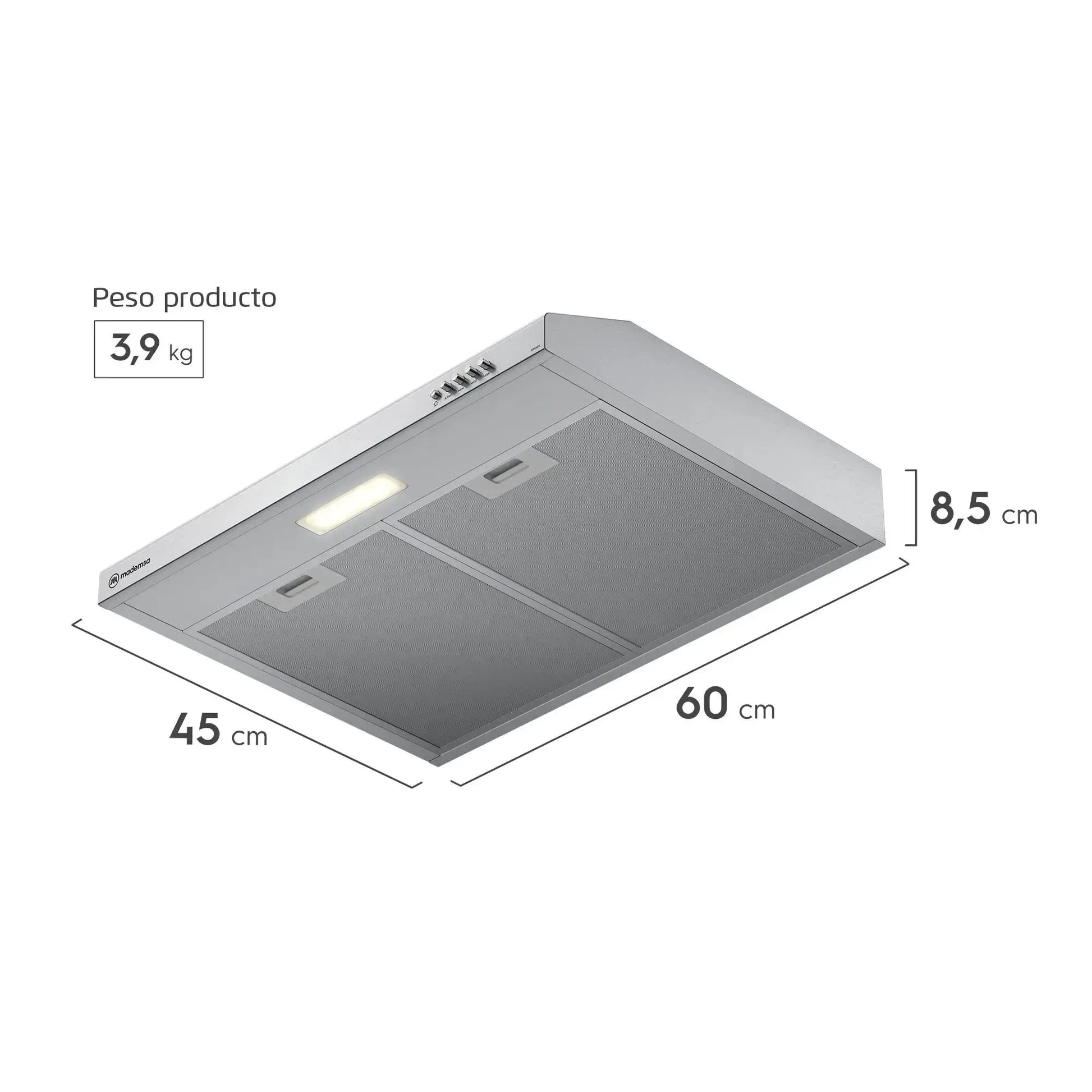 Campana de Cocina Extractora 60cm Gran Poder Succión DM6SS Mademsa-Campanas Bajo Mueble