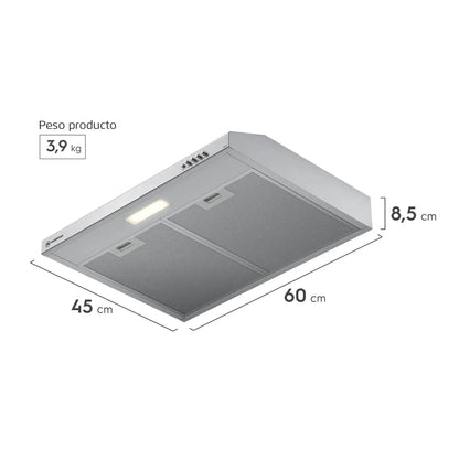 Campana de Cocina Extractora 60cm Gran Poder Succión DM6SS Mademsa-Campanas Bajo Mueble
