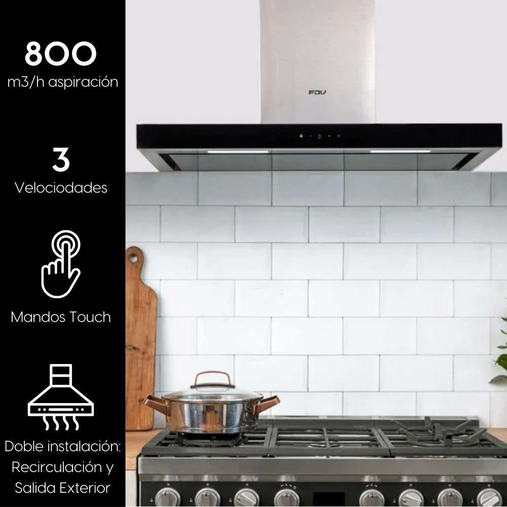 Campana de Pared Deluxe Chef 90 cm 800 m3/h FDV - Caja Dañada-Campanas de Pared