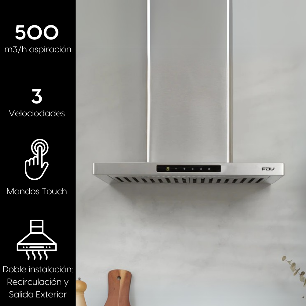 Campana de Pared Elite 60 cm 500 m3/h FDV - Caja Dañada-Campanas de Pared