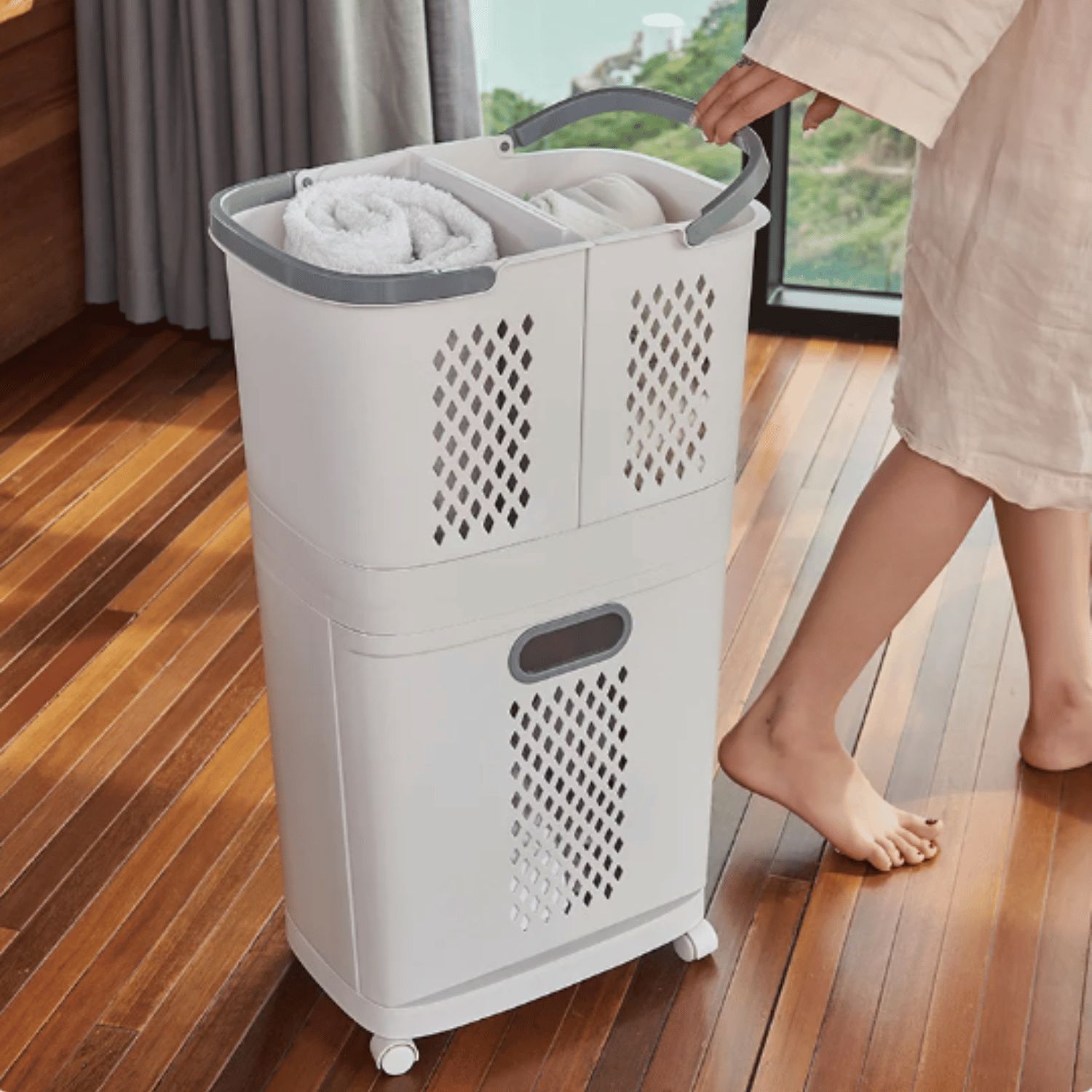 Canasto De Lavandería Desmontable Con Ruedas Santú Home & Deco4#Blanco