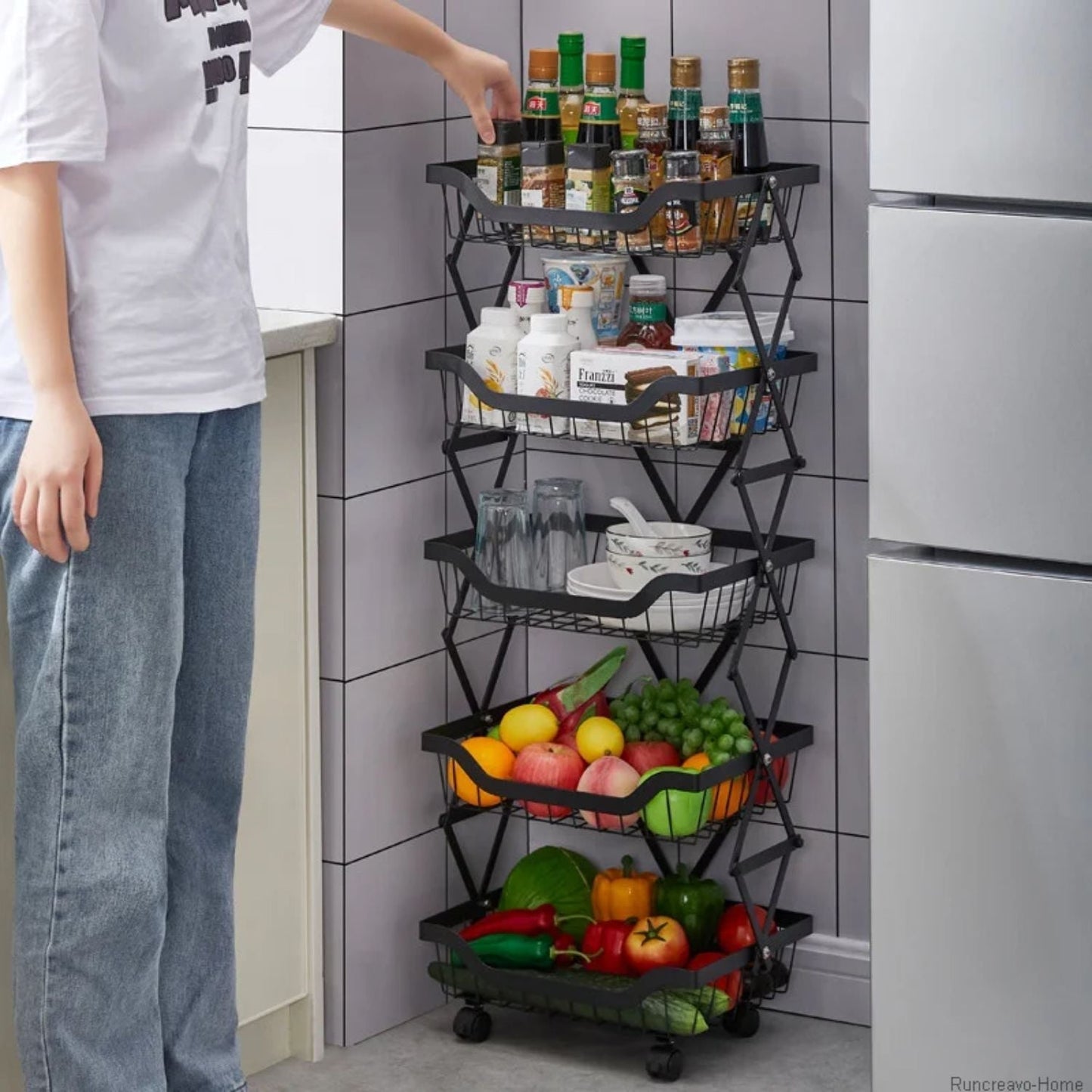 Carro Organizador Plegable De 5 Niveles Santú Home & Deco3#Negro