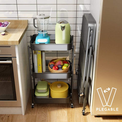 Carro Organizador Plegable de 3 Niveles Santú Home & Deco2#Blanco