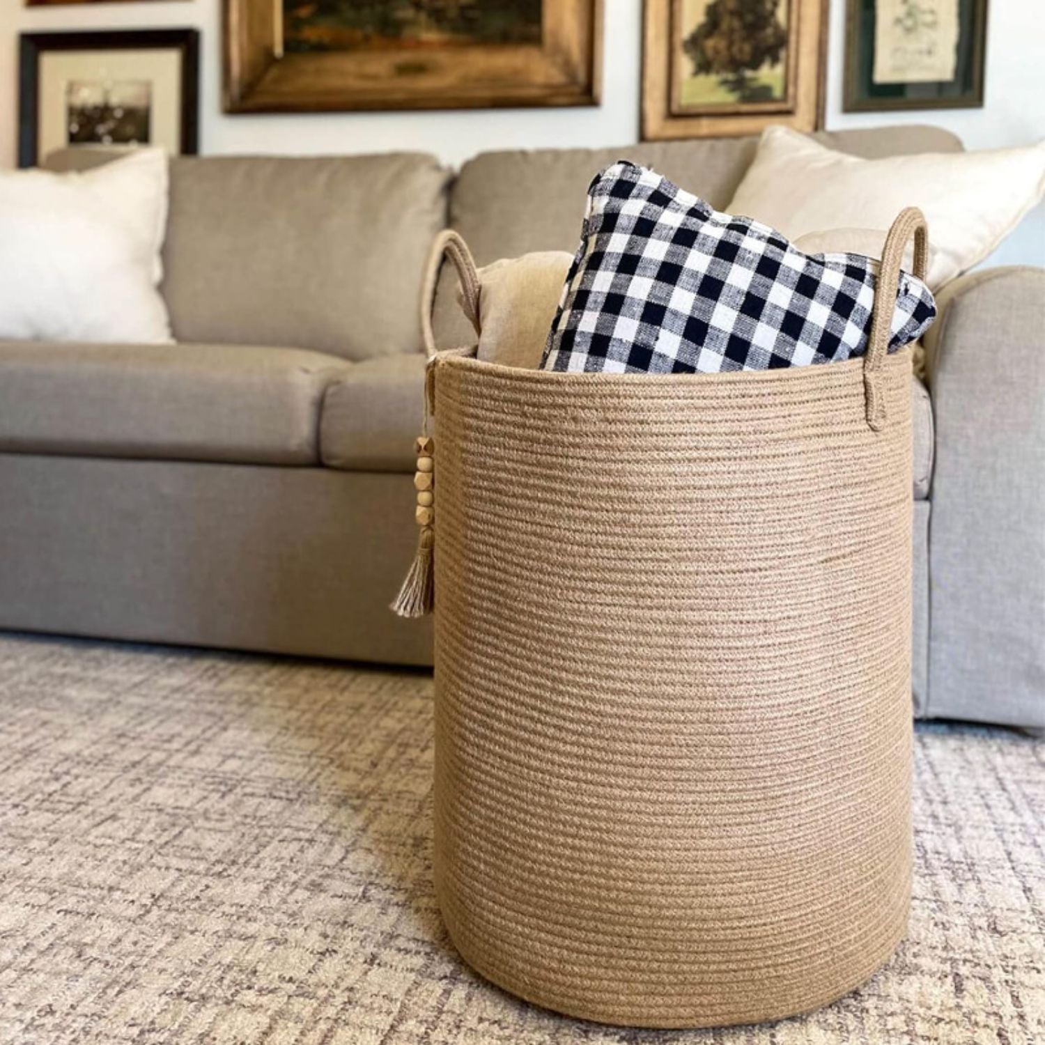 Cesta Tejida Cañamo Beige Santú Home & Deco6#Marrón