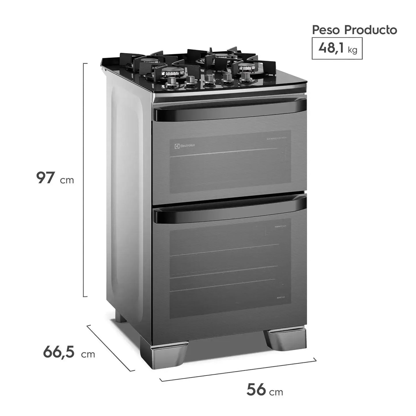 Cocina a Gas 4 Platos Doble Horno Parrillas Hierro Fundido AirFry F4EAD-Cocinas a Gas