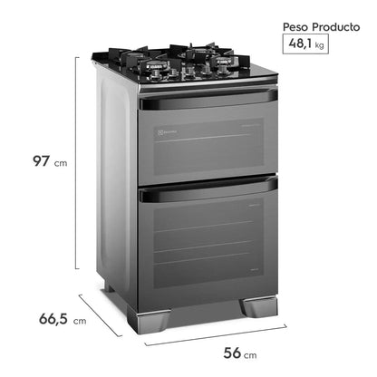 Cocina a Gas 4 Platos Doble Horno Parrillas Hierro Fundido AirFry F4EAD-Cocinas a Gas