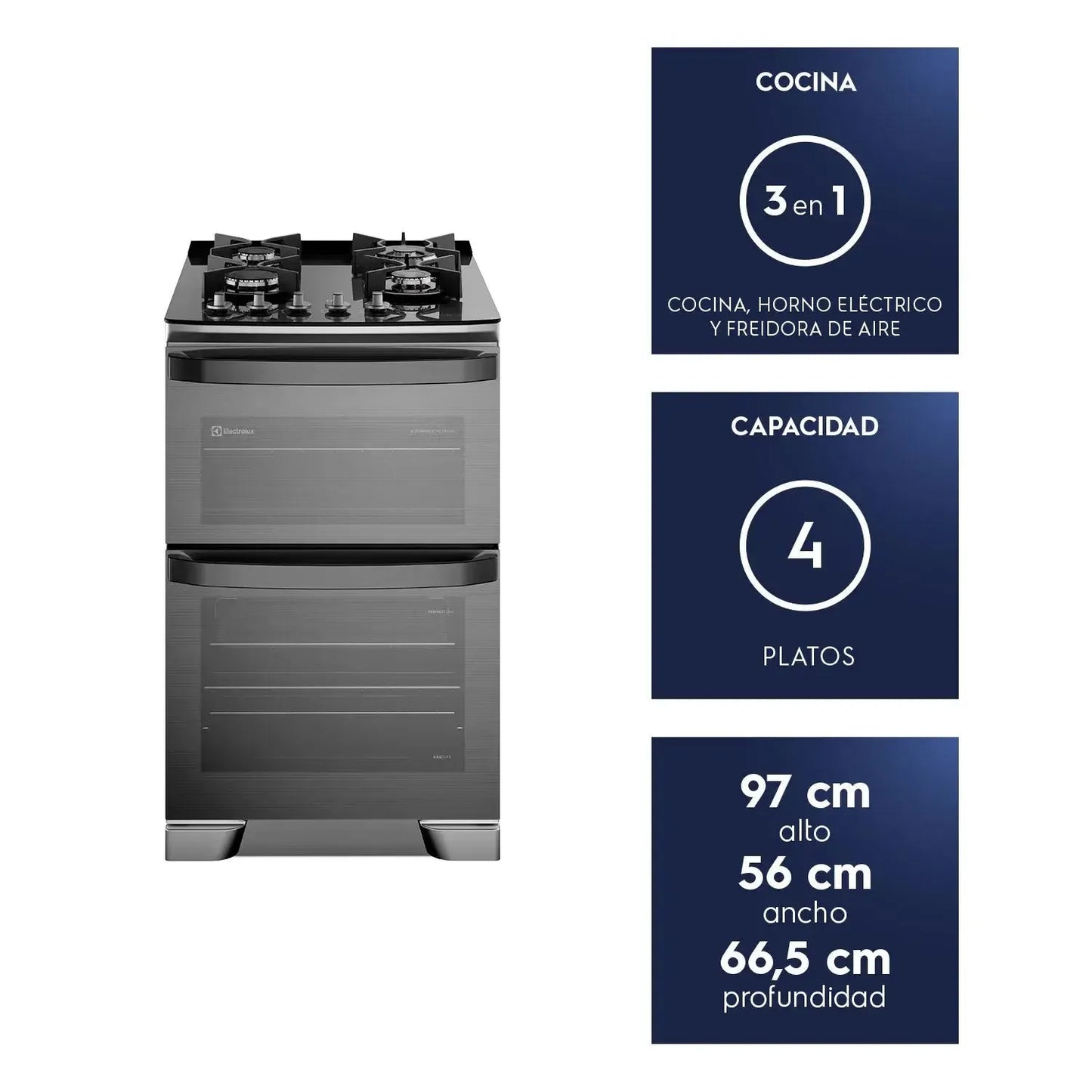 Cocina a Gas 4 Platos Doble Horno Parrillas Hierro Fundido AirFry F4EAD-Cocinas a Gas