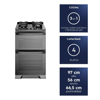 Cocina a Gas 4 Platos Doble Horno Parrillas Hierro Fundido AirFry F4EAD-Cocinas a Gas