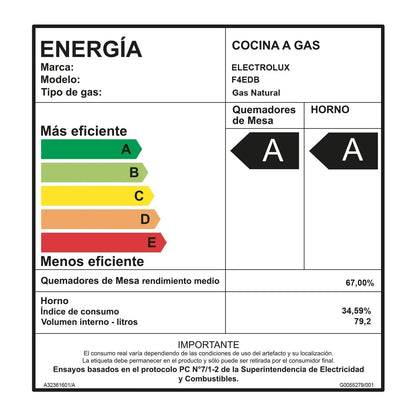 Cocina a Gas 4 Platos Doble Horno Parrillas Hierro Fundido F4EDB-Cocinas a Gas