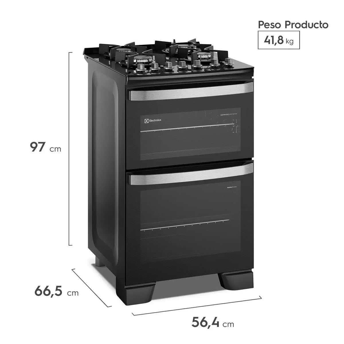 Cocina a Gas 4 Platos Doble Horno Parrillas Hierro Fundido F4EDB-Cocinas a Gas