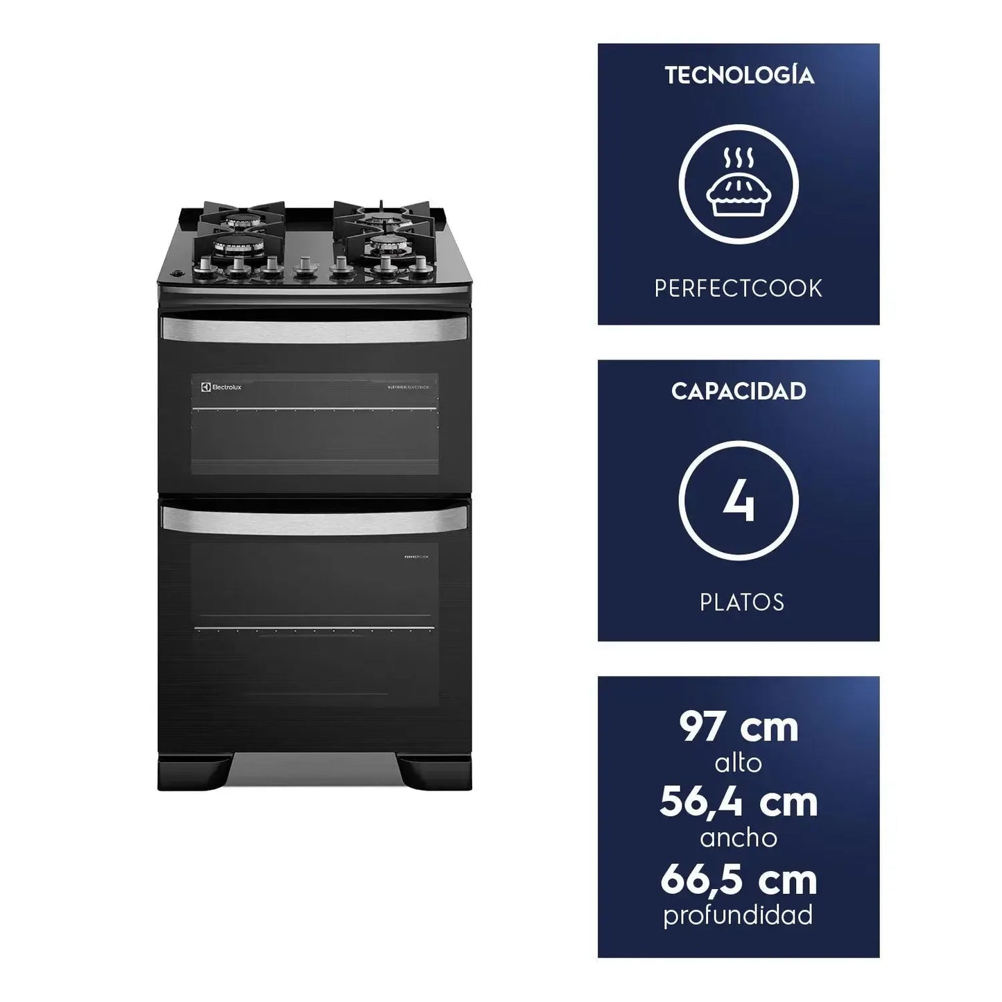 Cocina a Gas 4 Platos Doble Horno Parrillas Hierro Fundido F4EDB-Cocinas a Gas