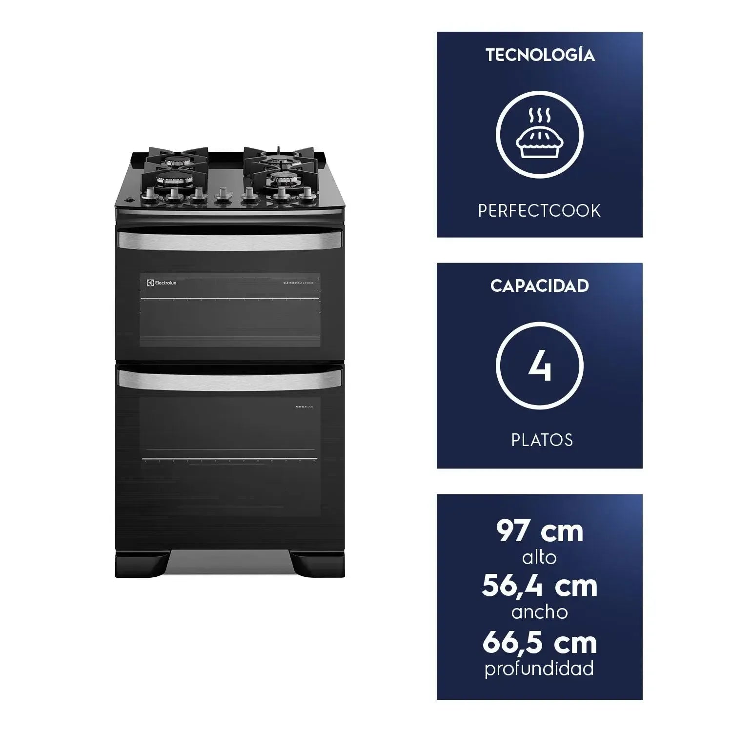 Cocina a Gas 4 Platos Doble Horno Parrillas Hierro Fundido F4EDB-Cocinas a Gas