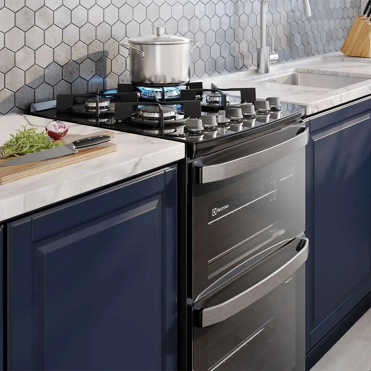 Cocina a Gas 4 Platos Doble Horno Parrillas Hierro Fundido F4EDB-Cocinas a Gas