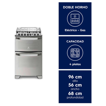 Cocina a Gas 4 Platos Doble Horno Triple Llama 56DXA Electrolux5#Inox
