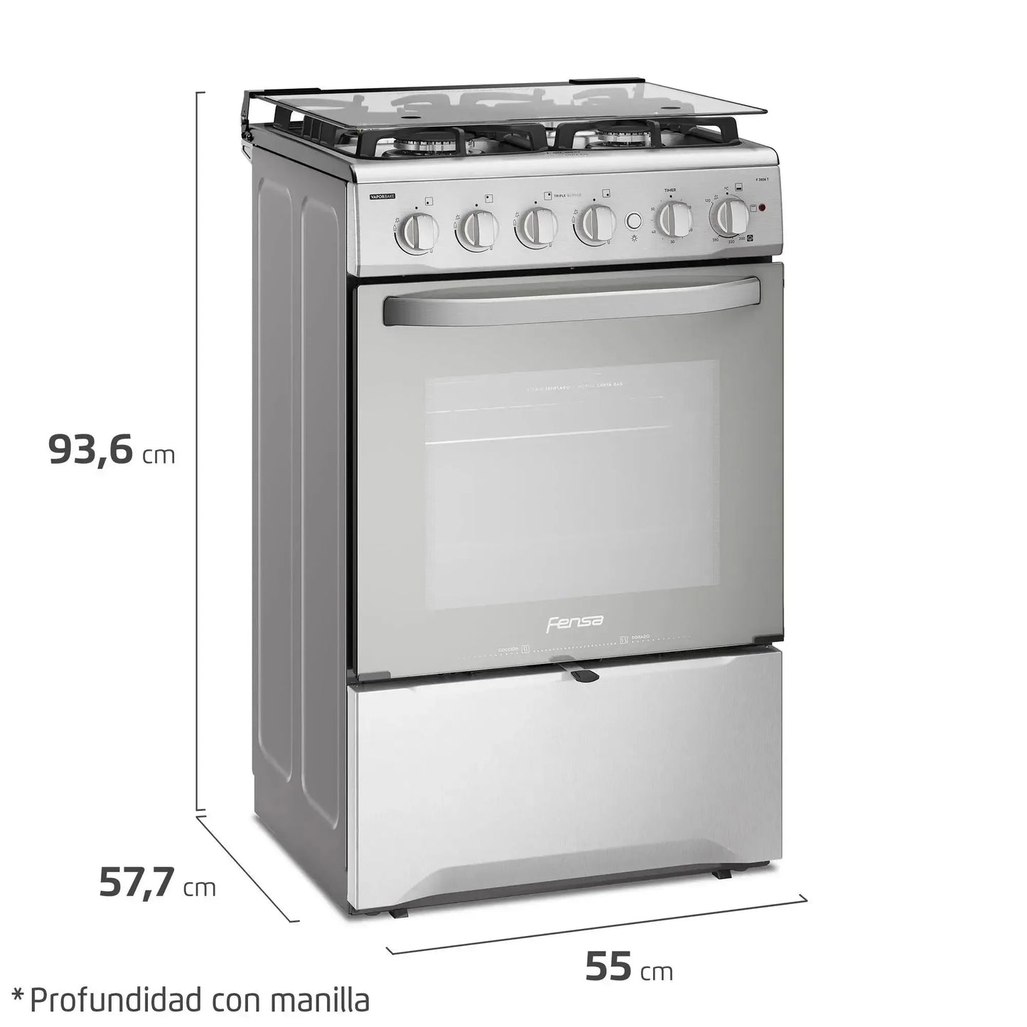 Cocina a Gas 4 Platos VaporBake Triple Llama F 2808 T Fensa3#Espejado