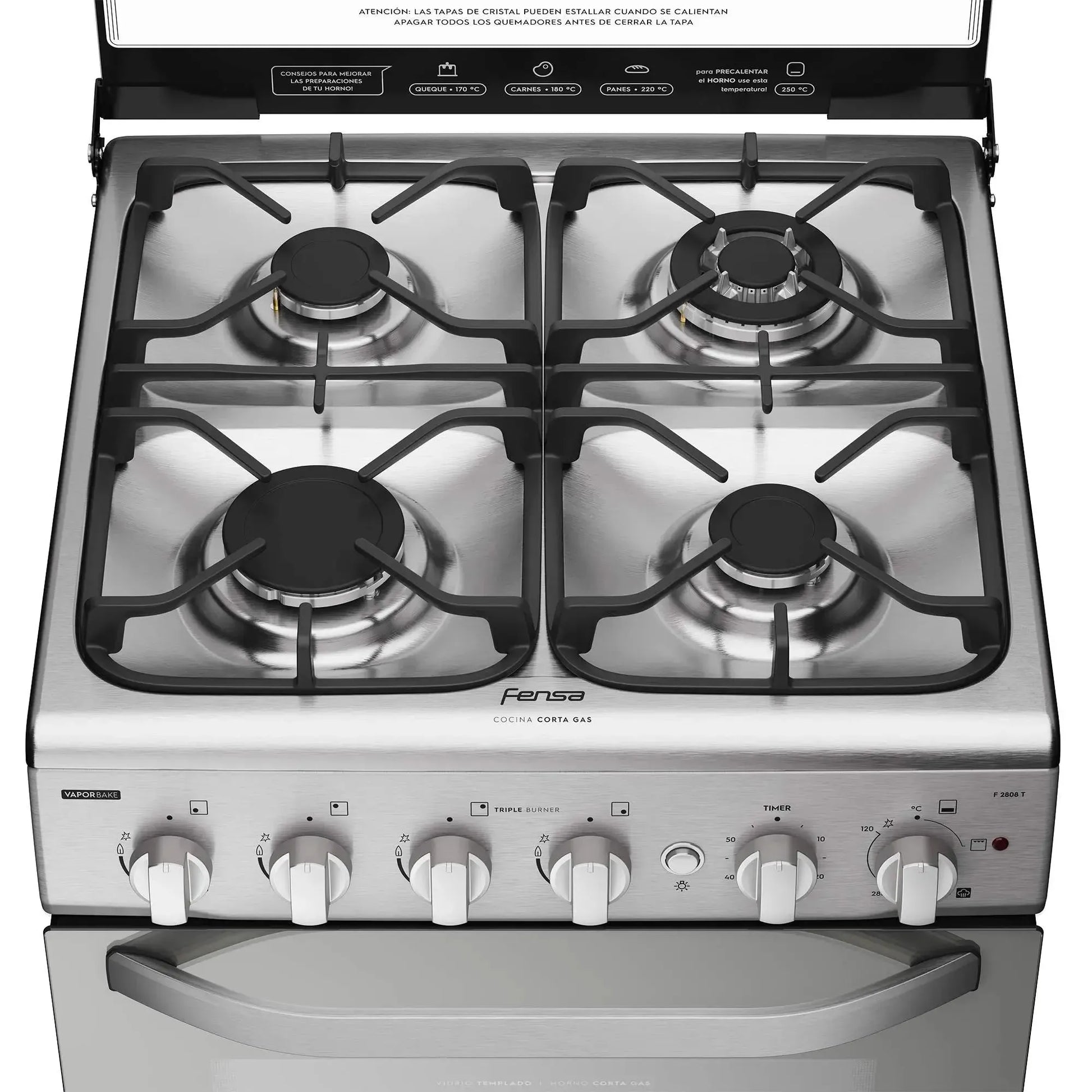 Cocina a Gas 4 Platos VaporBake Triple Llama F 2808 T Fensa5#Espejado