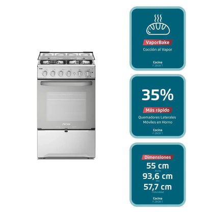 Cocina a Gas 4 Platos VaporBake Triple Llama F 2808 T Fensa9#Espejado