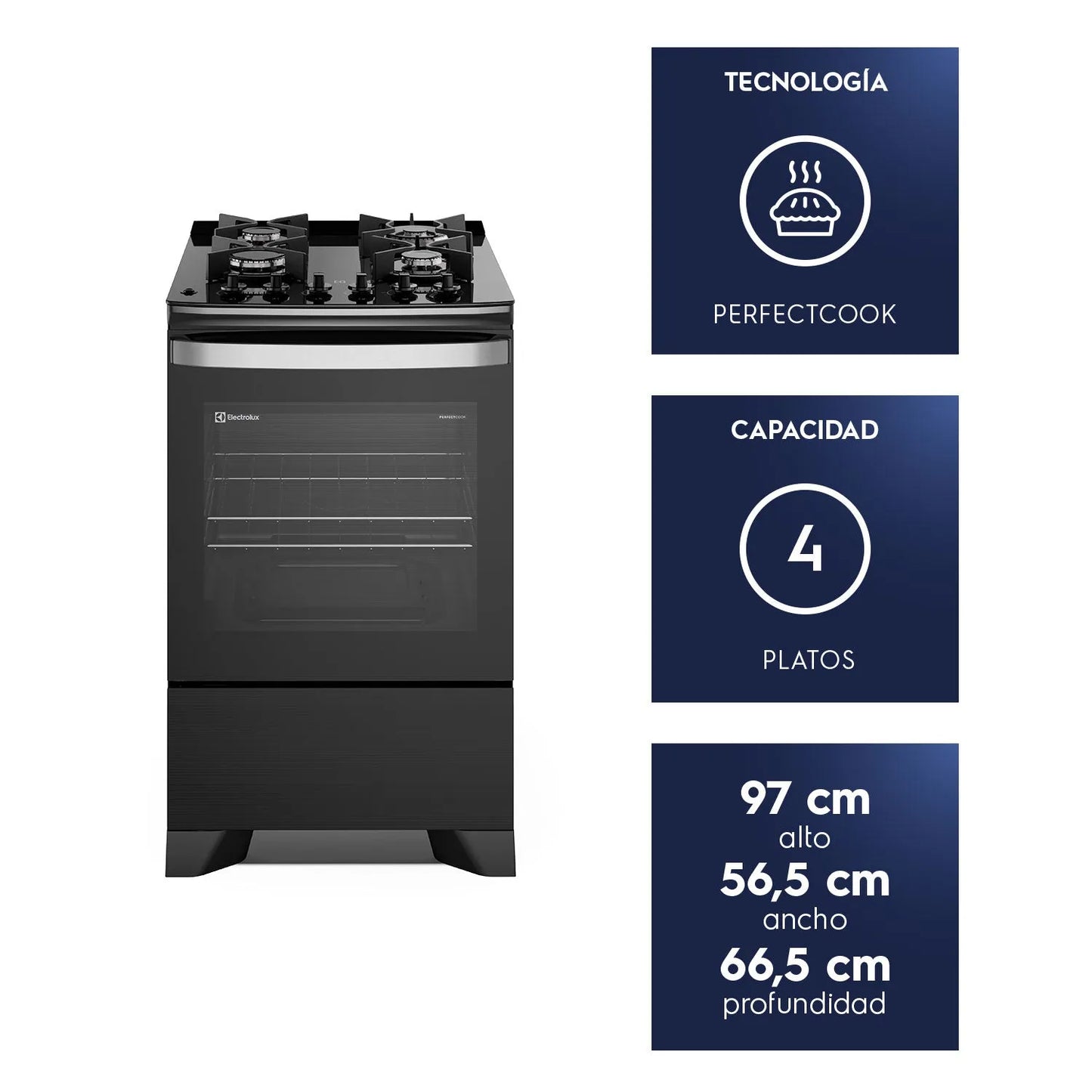 Cocina a Gas 4 Platos Parrillas Hierro Fundido F4EPB-Cocinas a Gas
