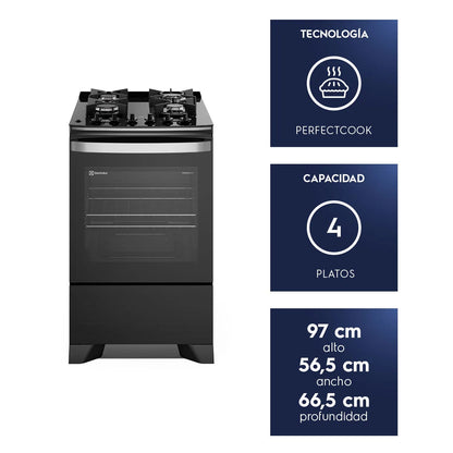 Cocina a Gas 4 Platos Parrillas Hierro Fundido F4EPB-Cocinas a Gas