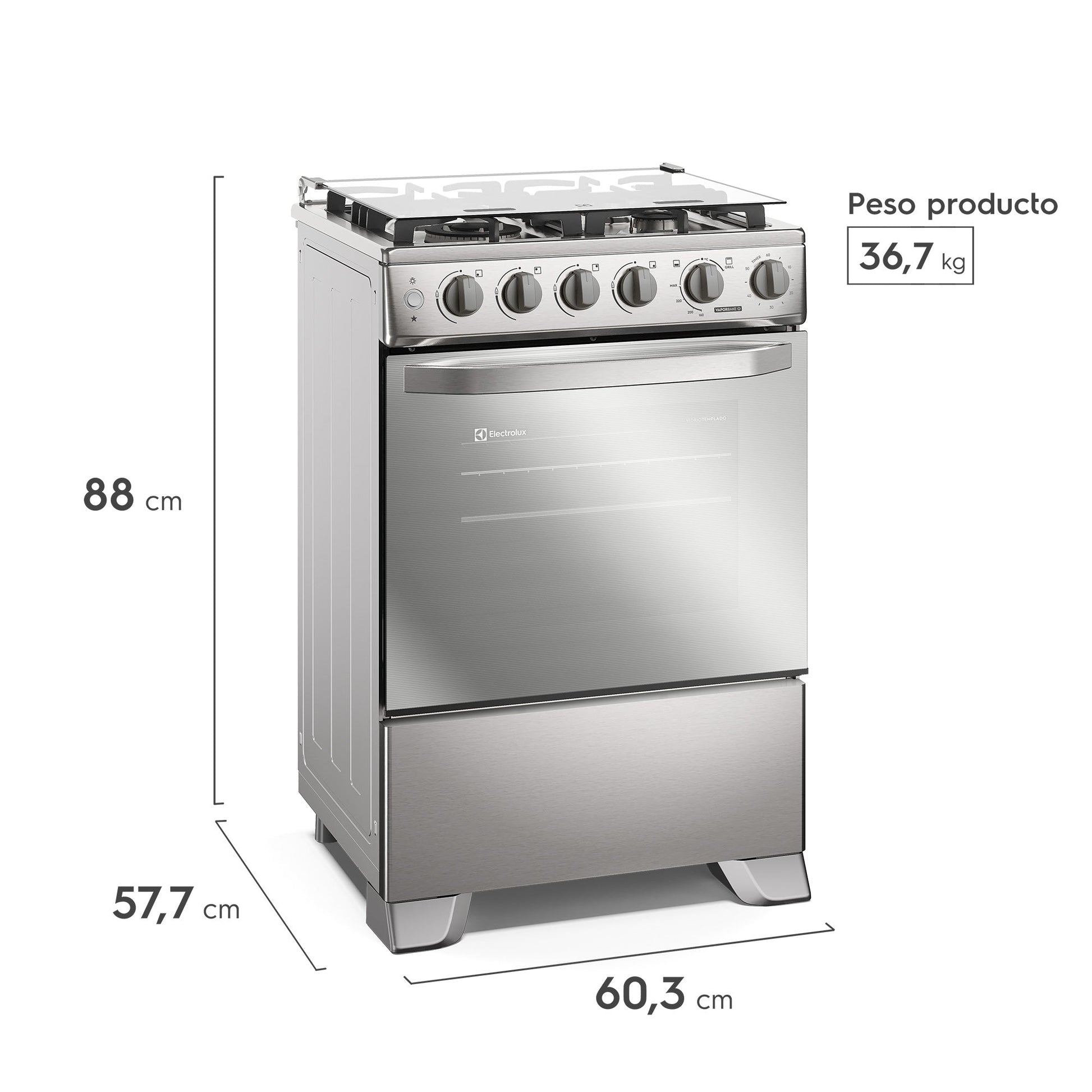 Cocina a Gas 4 Platos VaporBake, Triple Llama y Grill FE4SXC Electrolux-Cocinas a Gas