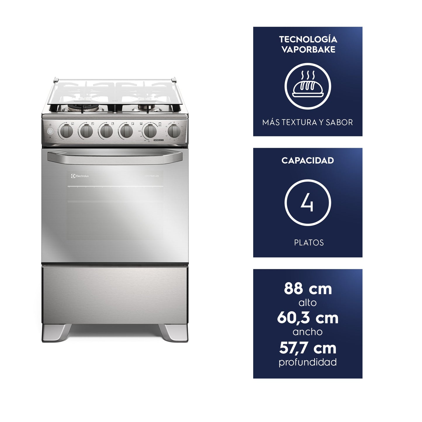 Cocina a Gas 4 Platos VaporBake, Triple Llama y Grill FE4SXC Electrolux-Cocinas a Gas