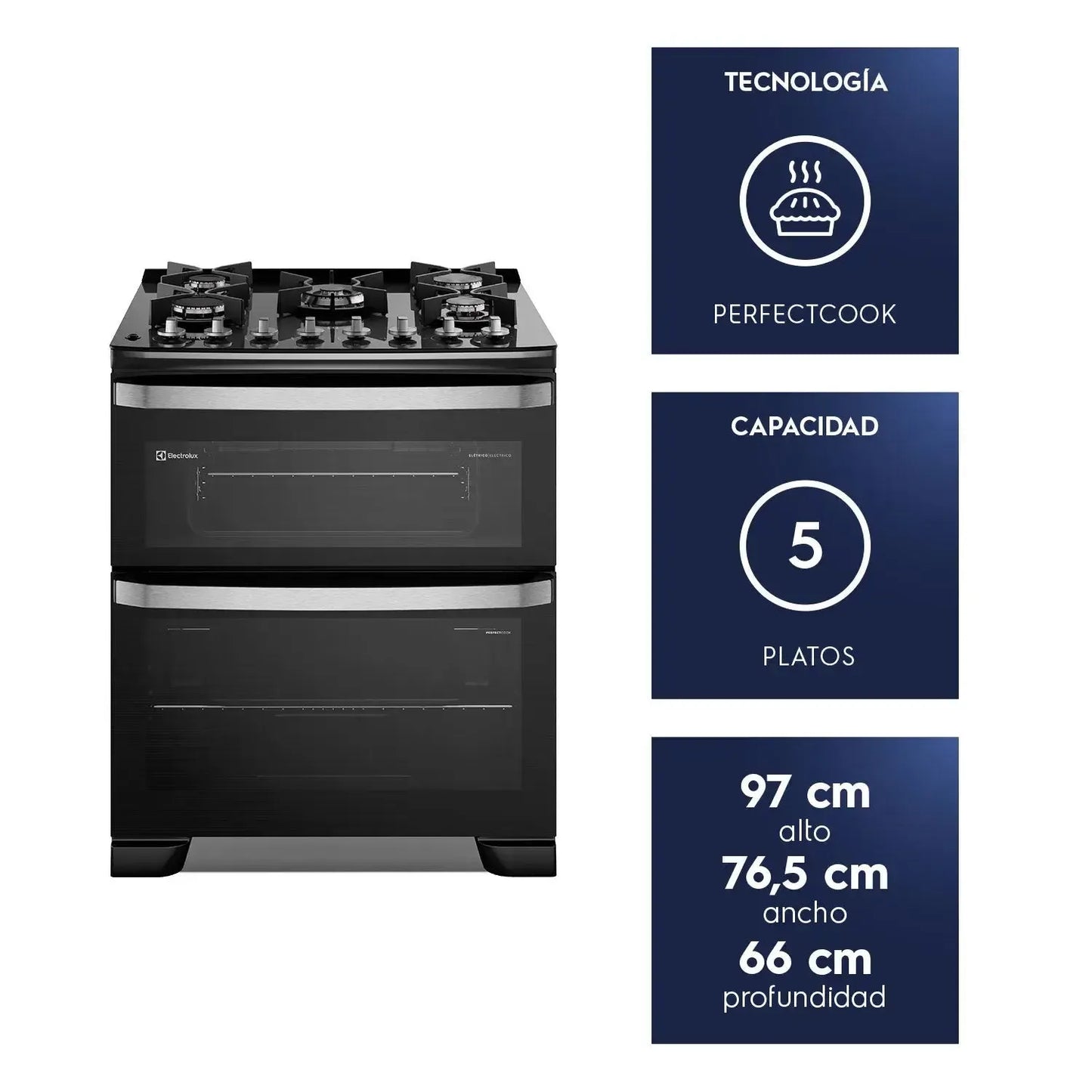 Cocina a Gas 5 Platos Doble Horno Parrillas Hierro Fundido F5EDB-Cocinas a Gas