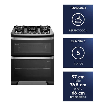 Cocina a Gas 5 Platos Doble Horno Parrillas Hierro Fundido F5EDB-Cocinas a Gas