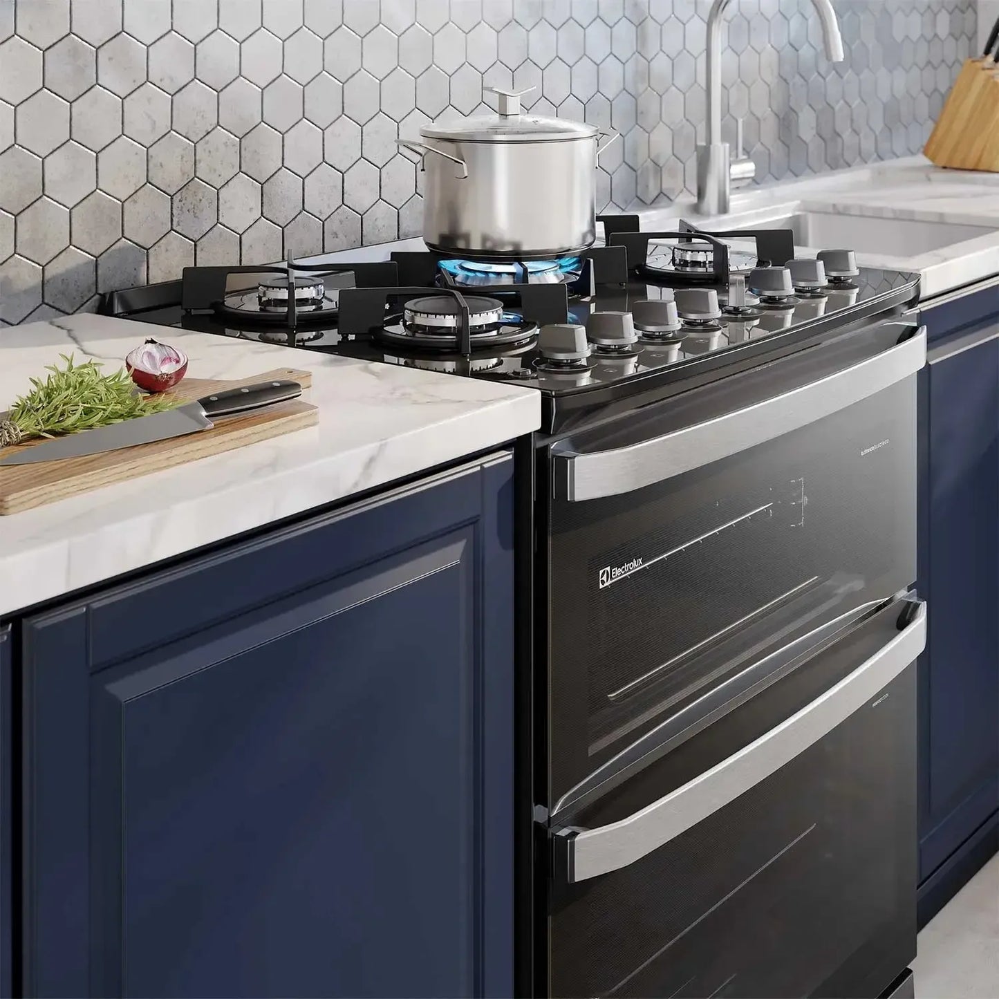 Cocina a Gas 5 Platos Doble Horno Parrillas Hierro Fundido F5EDB-Cocinas a Gas