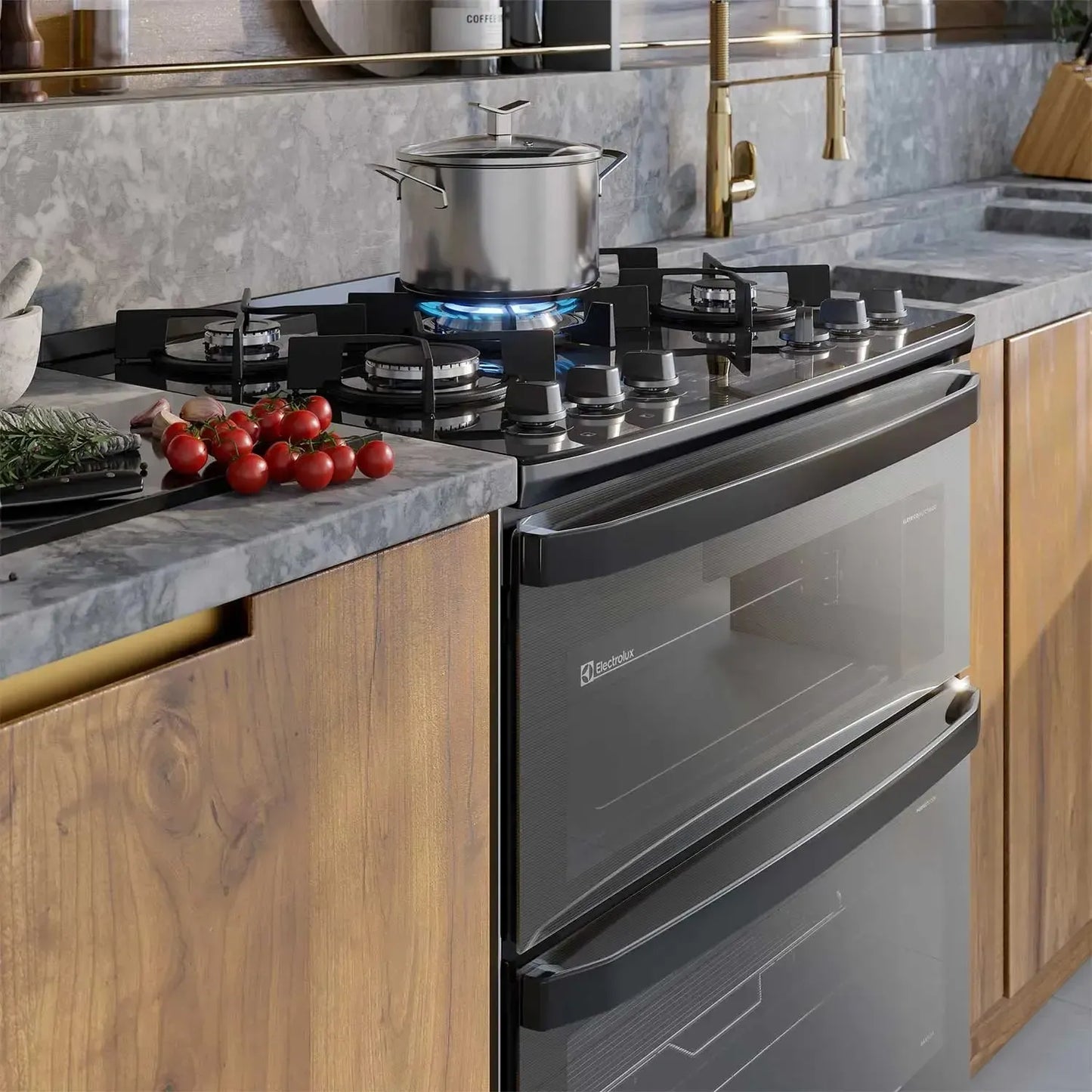 Cocina a Gas 5 Platos Doble Horno Parrillas Hierro Fundido y AirFry F5EAD-Cocinas a Gas