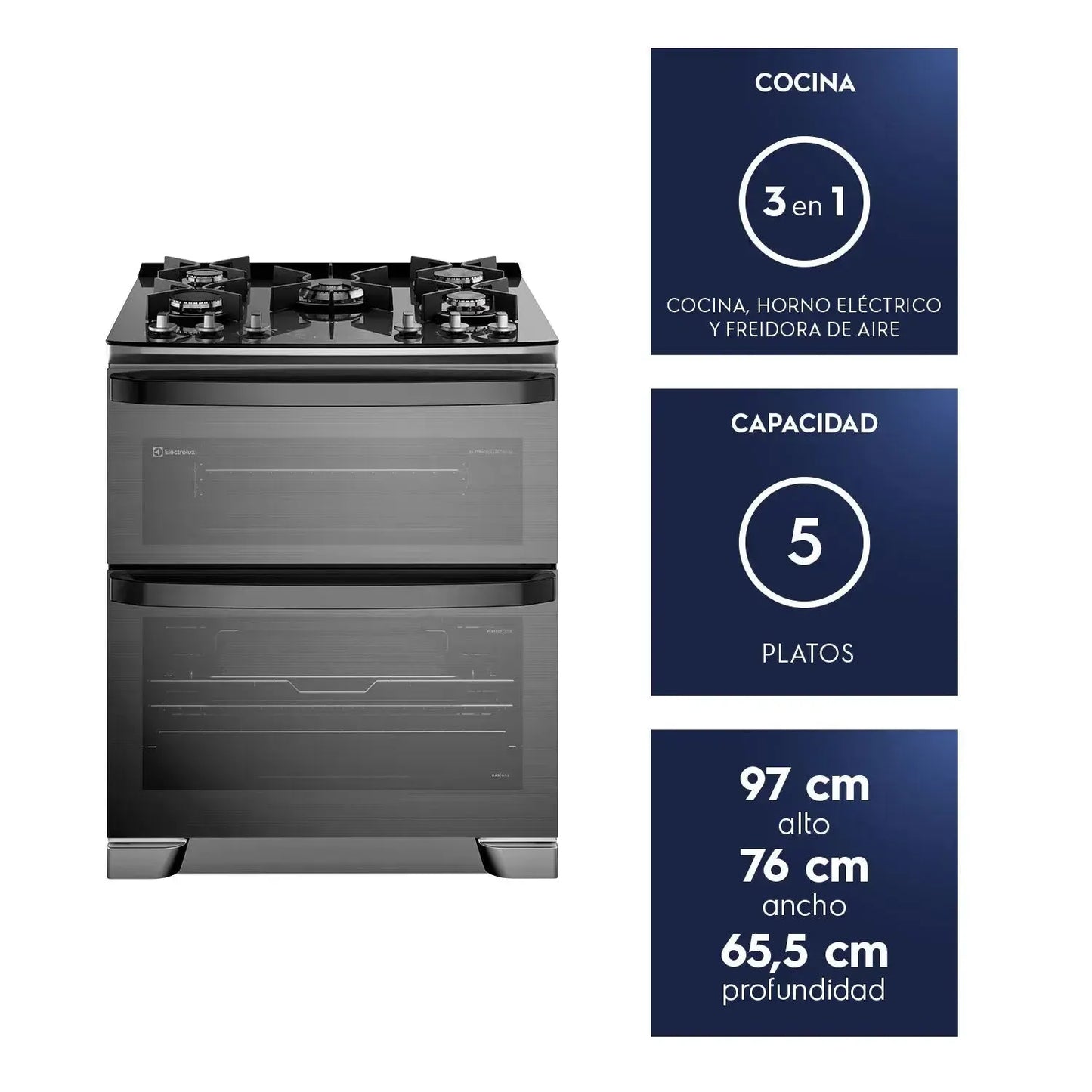 Cocina a Gas 5 Platos Doble Horno Parrillas Hierro Fundido y AirFry F5EAD-Cocinas a Gas