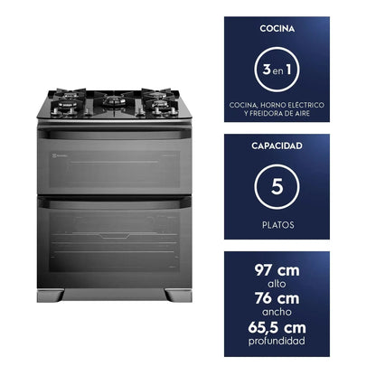 Cocina a Gas 5 Platos Doble Horno Parrillas Hierro Fundido y AirFry F5EAD-Cocinas a Gas
