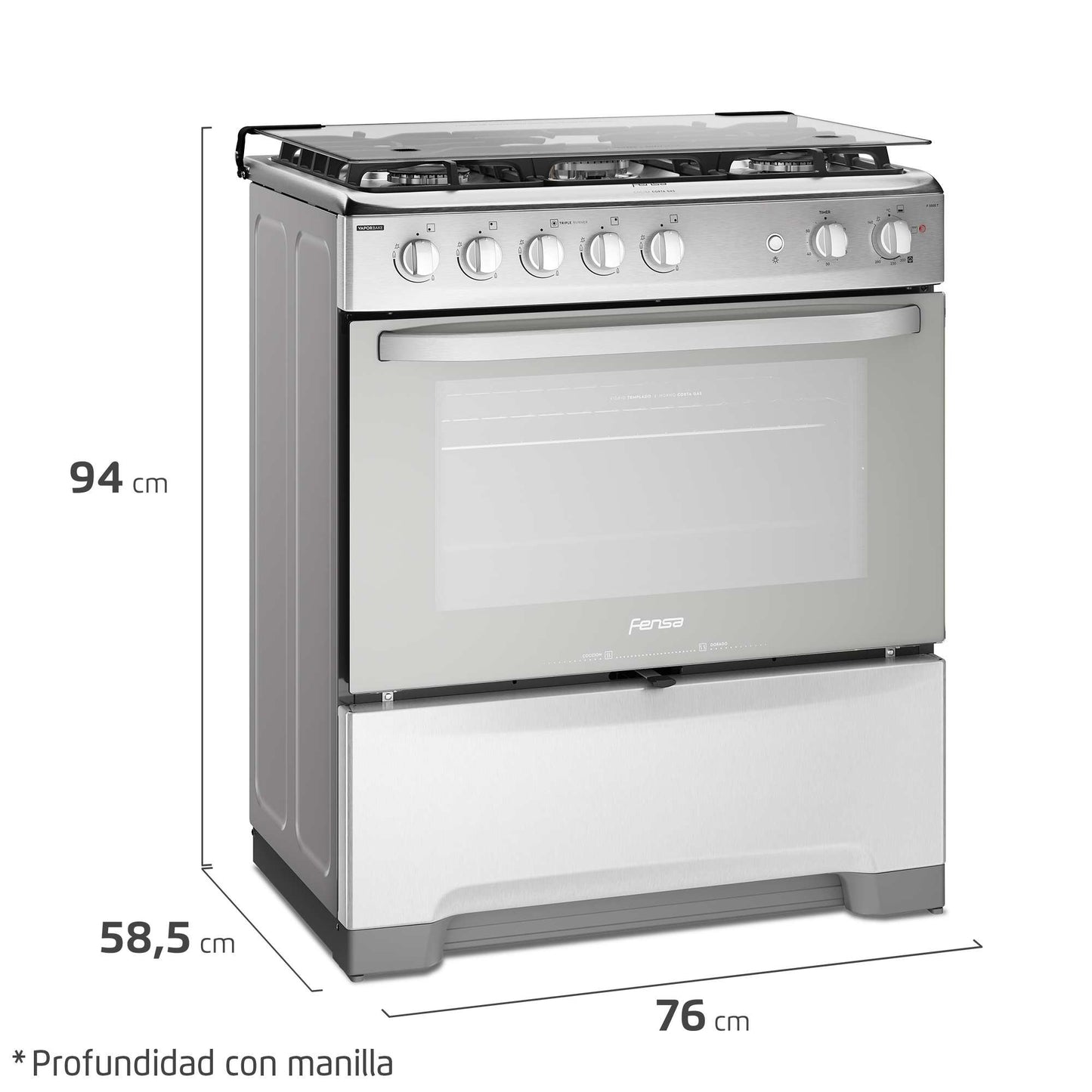 Cocina a Gas 5 Platos VaporBake Triple Llama F 5500 T Fensa3#Acero