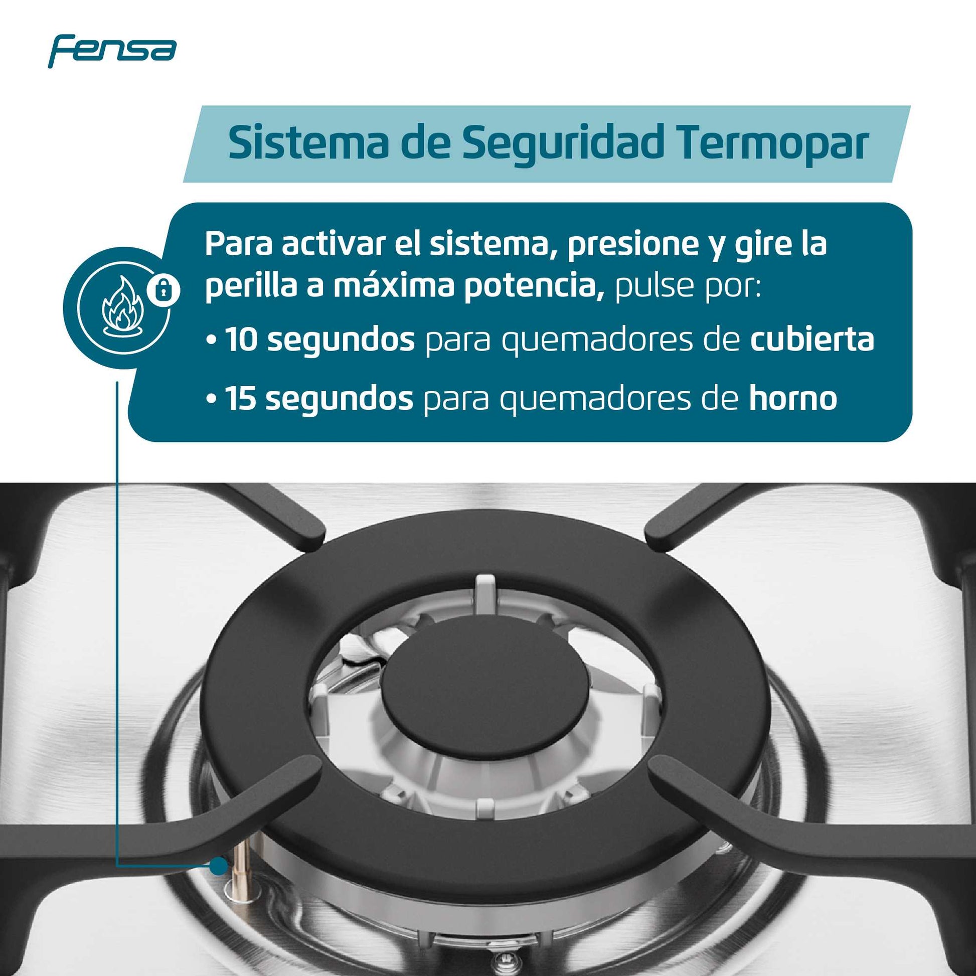 Cocina a Gas 5 Platos VaporBake Triple Llama F 5500 T Fensa9#Acero