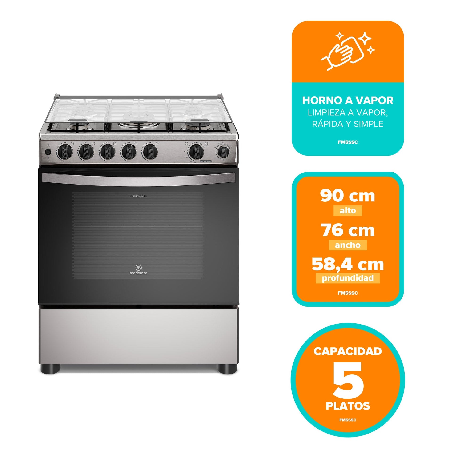 Cocina a Gas 5 Platos Horno Vapor y Triple Llama FM5SSC Mademsa-Cocinas a Gas