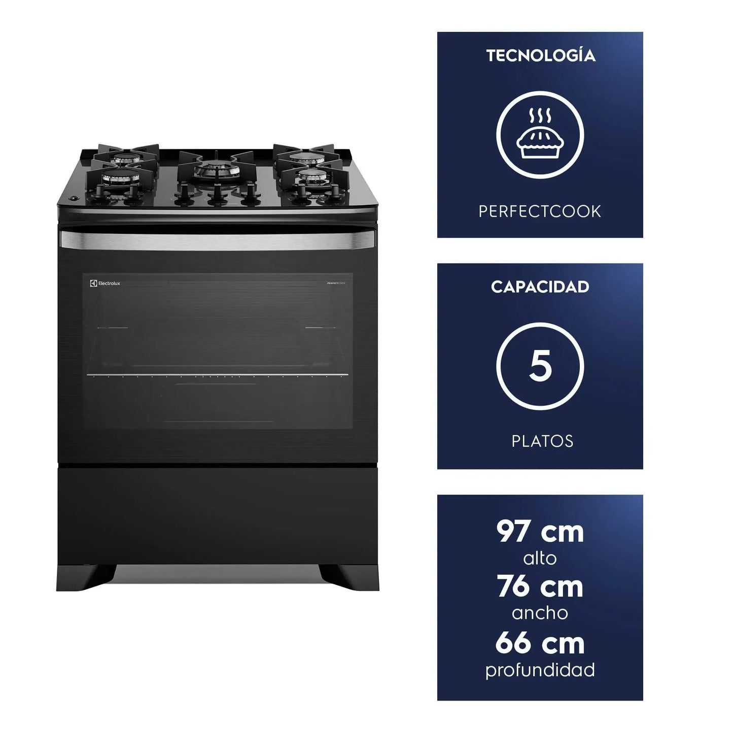 Cocina a Gas 5 Platos Parrillas Hierro Fundido F5EPB-Cocinas a Gas