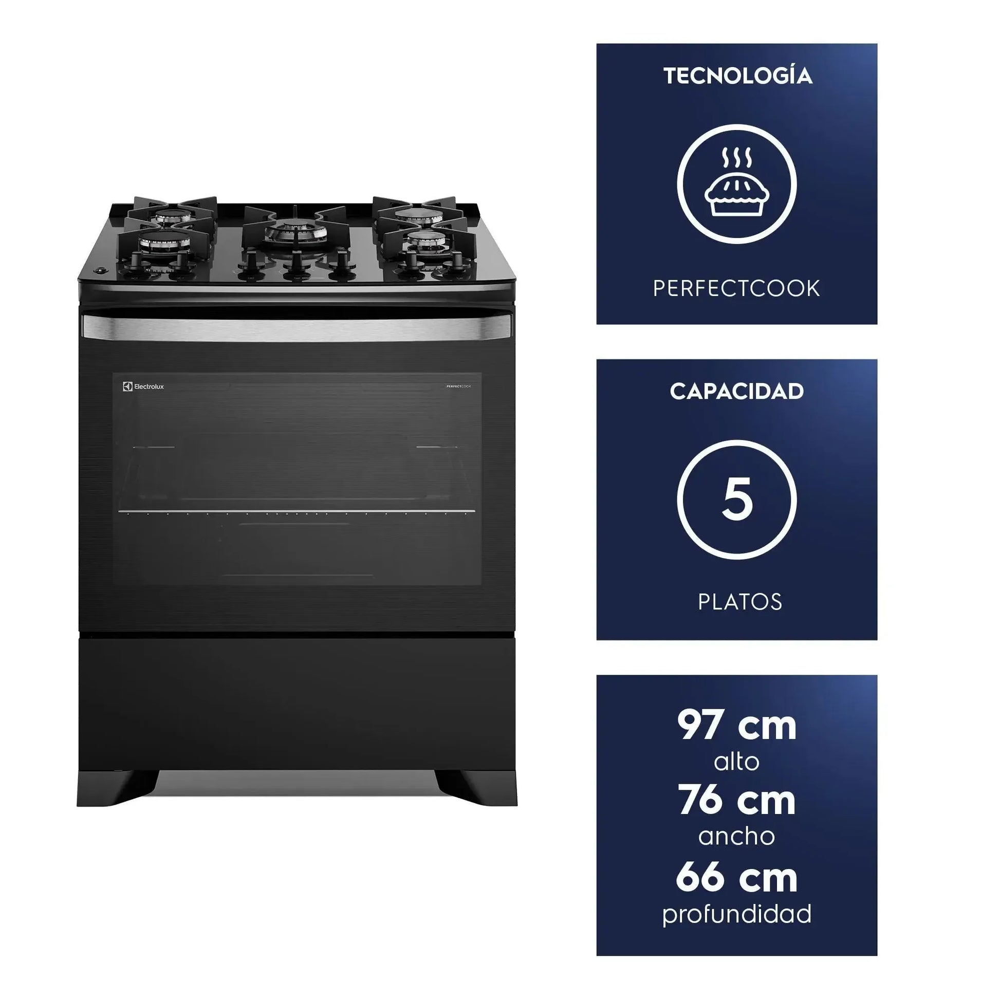 Cocina a Gas 5 Platos Parrillas Hierro Fundido F5EPB-Cocinas a Gas