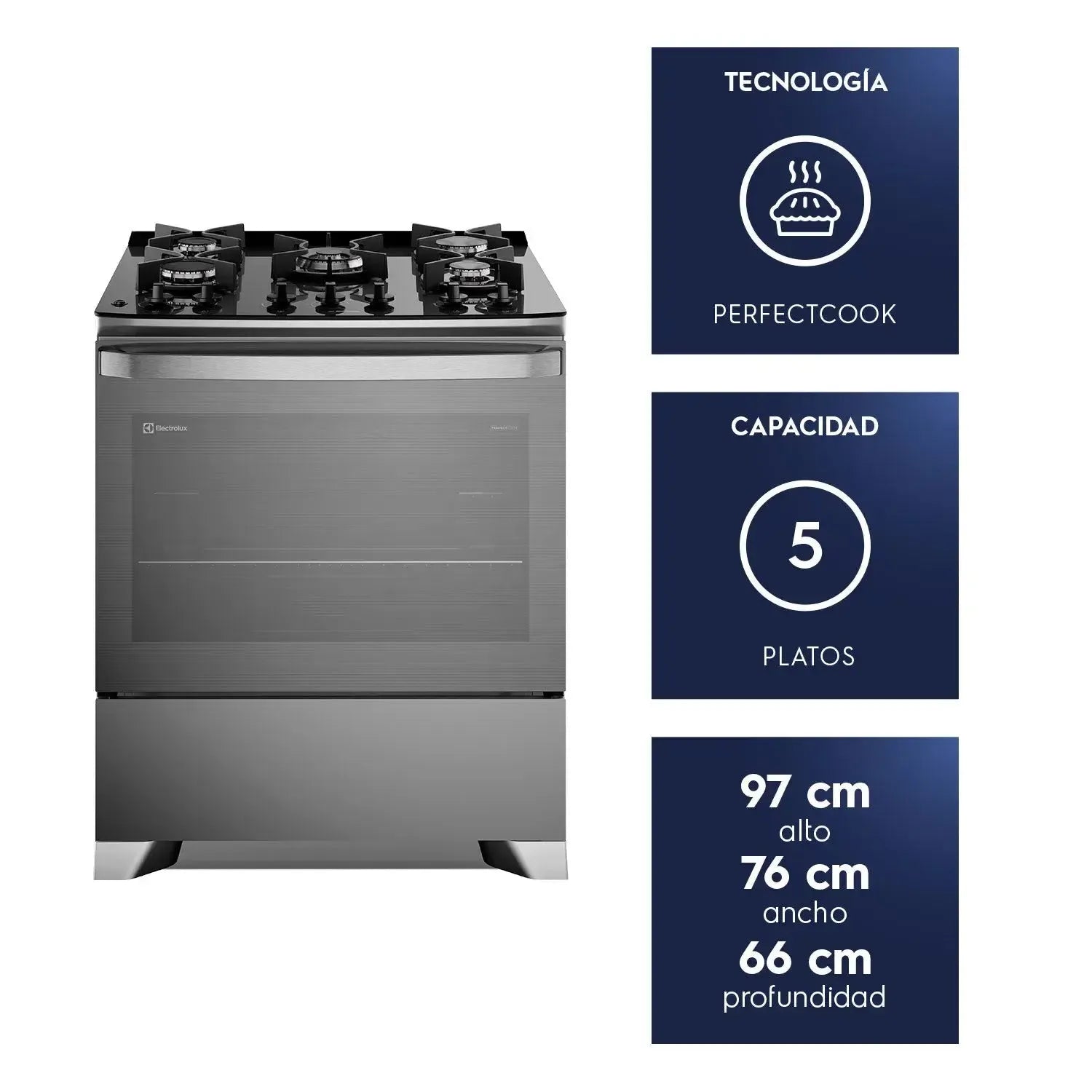 Cocina a Gas 5 Platos Parrillas Hierro Fundido F5EPG-Cocinas a Gas