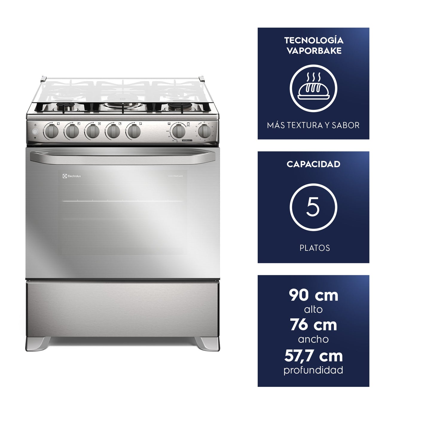 Cocina a Gas 5 Platos VaporBake, Triple Llama y Grill FE5SXC Electrolux-Cocinas a Gas