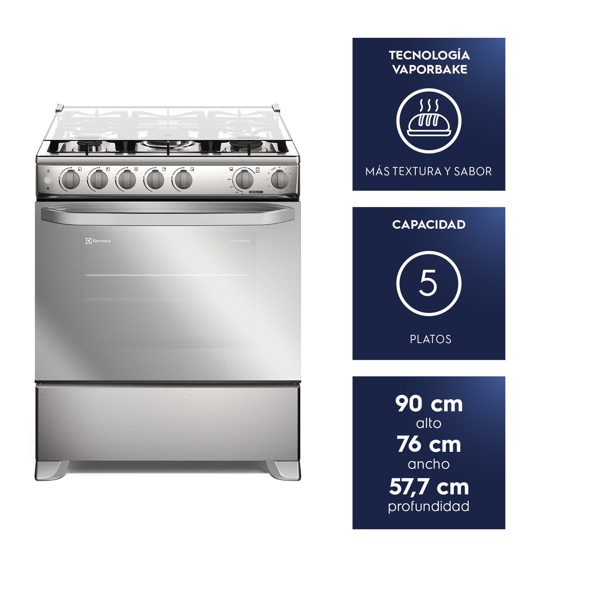 Cocina a Gas 5 Platos VaporBake, Triple Llama y Grill FE5SXC Electrolux-Cocinas a Gas